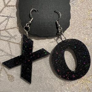 Black Glitter XO Earrings